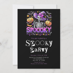 Spooky Skeleton Modern Minimalist Halloween Party Invitation