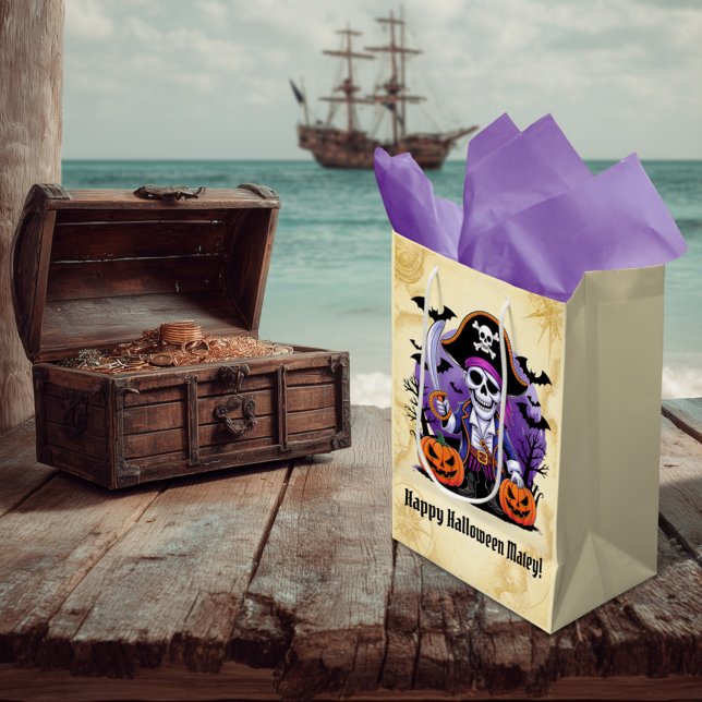 Spooky Skeleton Pirate Halloween Medium Gift Bag (Creator Uploaded)