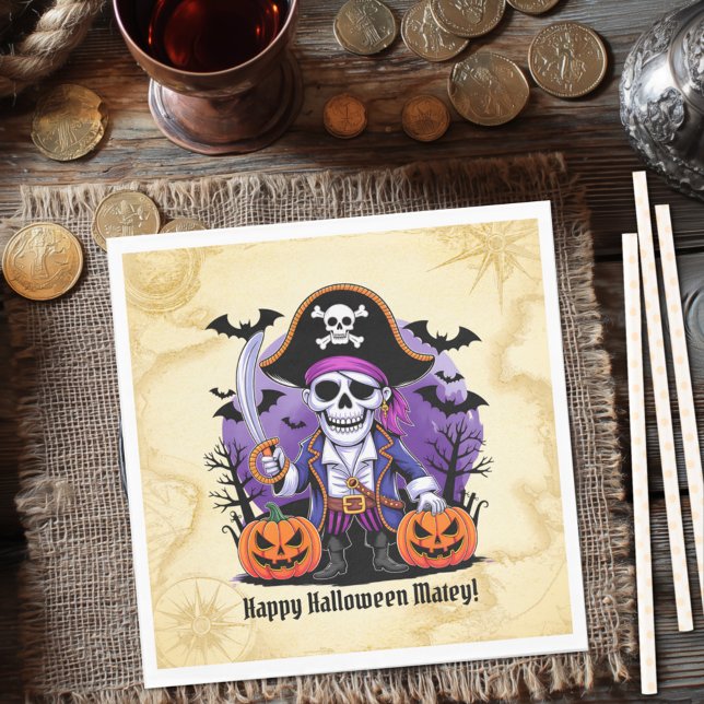 Spooky Skeleton Pirate Halloween Napkin (Creator Uploaded)