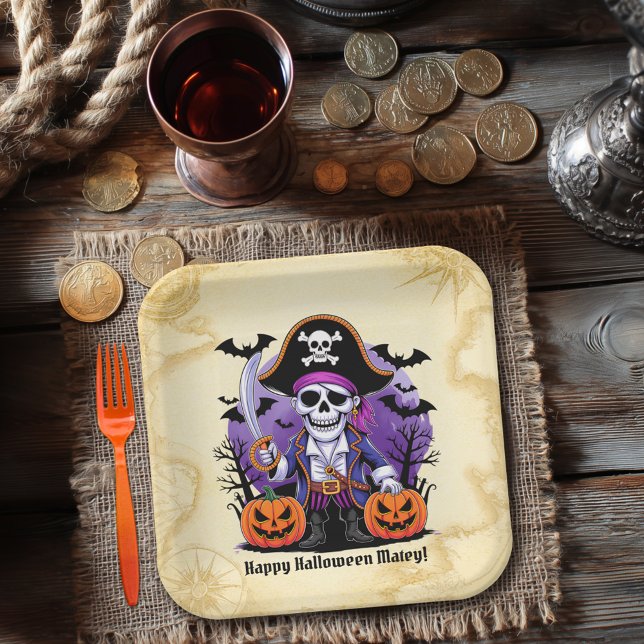 Spooky Skeleton Pirate Halloween Paper Plate (Creator Uploaded)