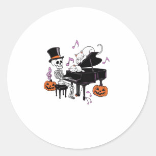 Spooky Skeleton Playing Piano With Cats Music Hall Classic Round Sticker