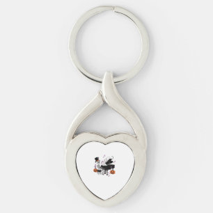 Spooky Skeleton Playing Piano With Cats Music Hall Key Ring