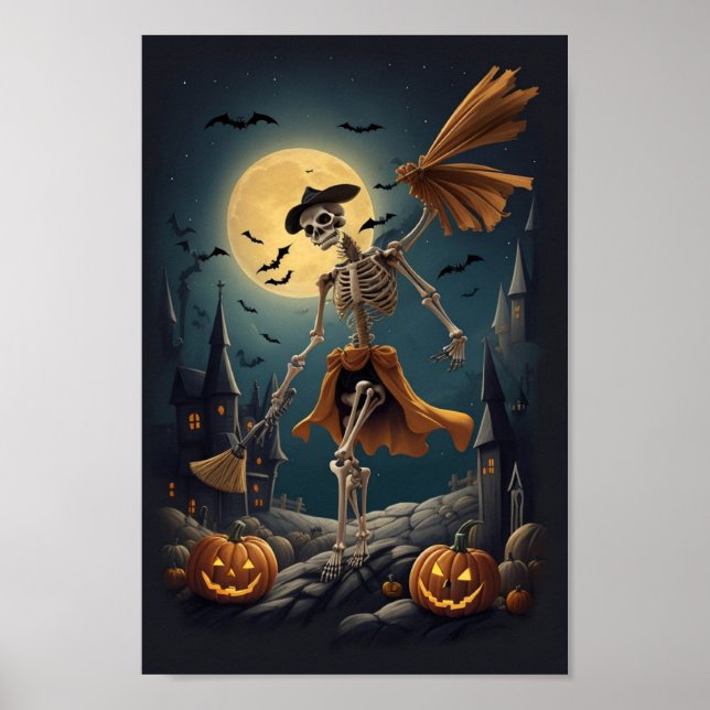 Spooky Skeleton Pumpkin Carving - Get Yours Today! Poster (Front)
