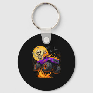 Spooky Skeleton Riding Monster Truck Halloween Cos Key Ring