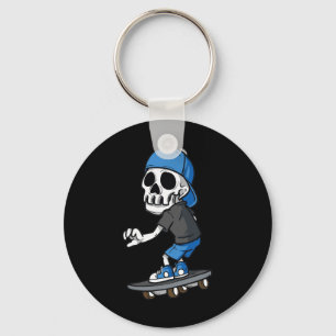 Spooky Skeleton Skateboarding Skating Skater Skull Key Ring
