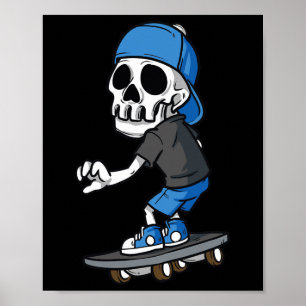 Spooky Skeleton Skateboarding Skating Skater Skull Poster