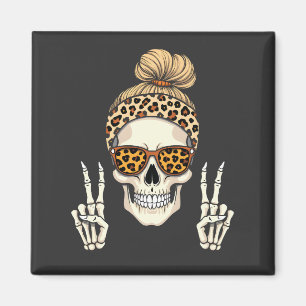Spooky Skeleton Skull Leopard Halloween Mum Magnet