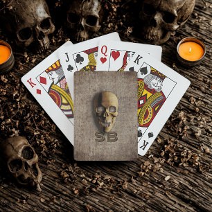Spooky Skeleton Skull Monogram Playing Cards