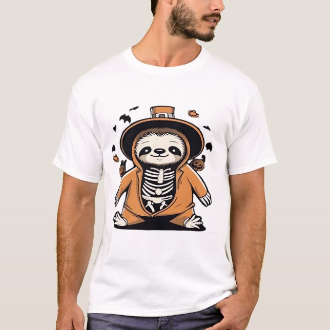 Spooky skeleton sloth trick or treating Classic T- T-Shirt (Front)