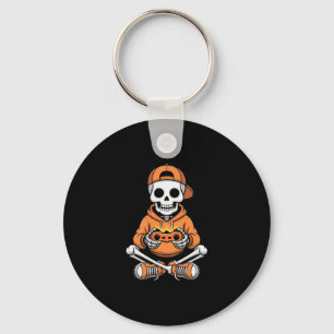 Spooky Skeleton Video Game Halloween Gaming Gamer Key Ring