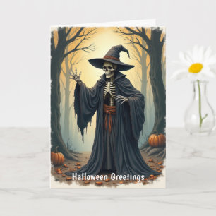 Spooky Skeleton Witch in Haunted Forest Halloween  Card