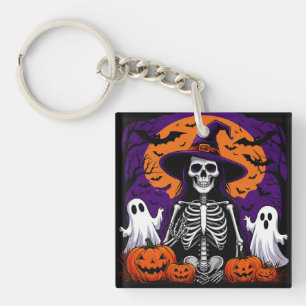 Spooky Skeleton Witch Pumpkins Moon Halloween 🌙 Key Ring