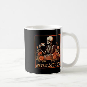 Spooky Skeleton With Coffee And Flowers Halloween  Mug