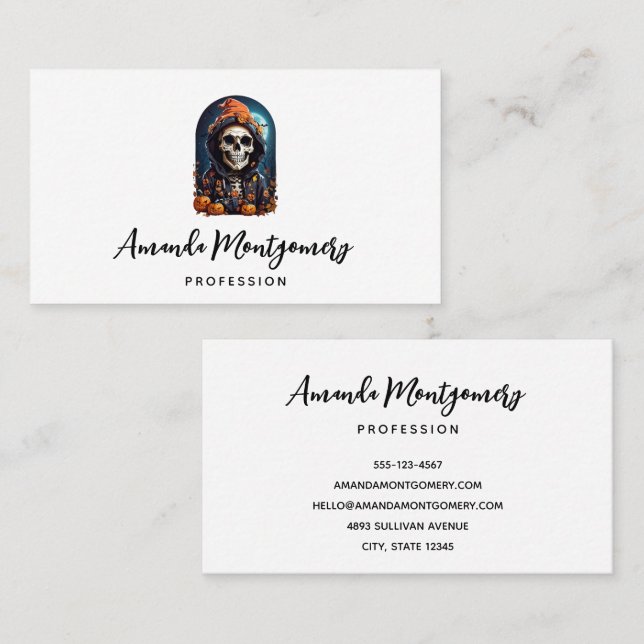 Spooky Skeleton with Evil Pumpkins Business Card (Front/Back)