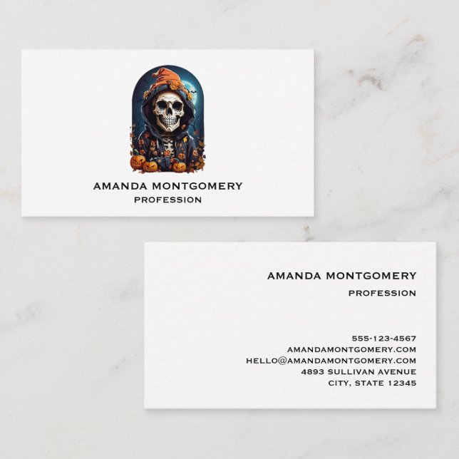 Spooky Skeleton with Evil Pumpkins Business Card (Front/Back)