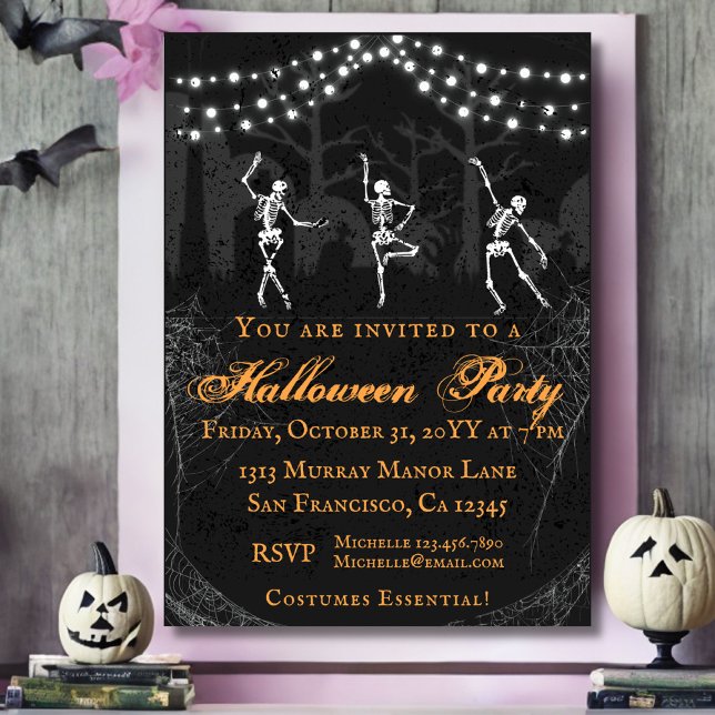 Spooky Skeletons Graveyard Halloween Party Invitation (Creator Uploaded)
