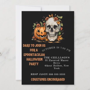 Spooky Skull and Pumpkin Art Invitation