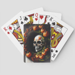 Spooky Skull and Pumpkin Wreath Playing Cards