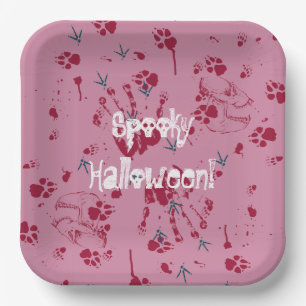 Spooky Skull Blood Traces Halloween Paper Plate
