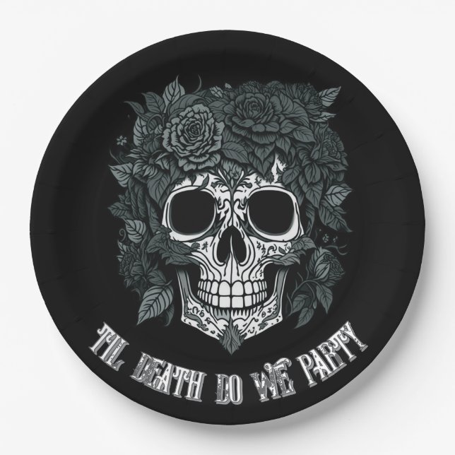 Spooky Skull Day of the Dead halloween bones Paper Plate (Front)