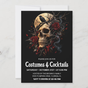 Spooky Skull Halloween Cocktails Costume Party Invitation