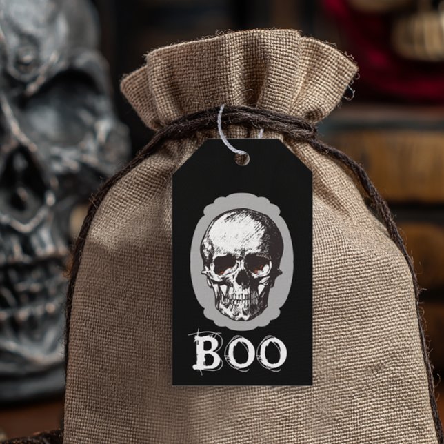 Spooky Skull Halloween Gift Tags (Spooky skull personalized Halloween Favor Tag)