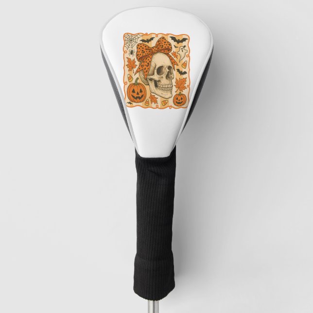 Spooky Skull Halloween Golf Head Cover (Front)