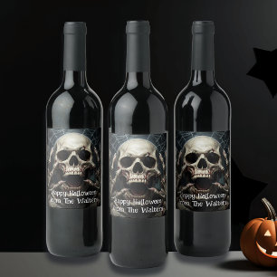 Spooky Skull Halloween Gothic Personalised Wine Label