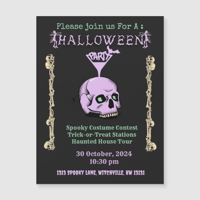 Spooky Skull Halloween Invitation Magnetic Card (Front)