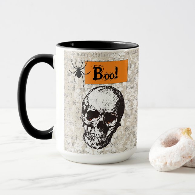 Spooky Skull Halloween Mug (With Donut)