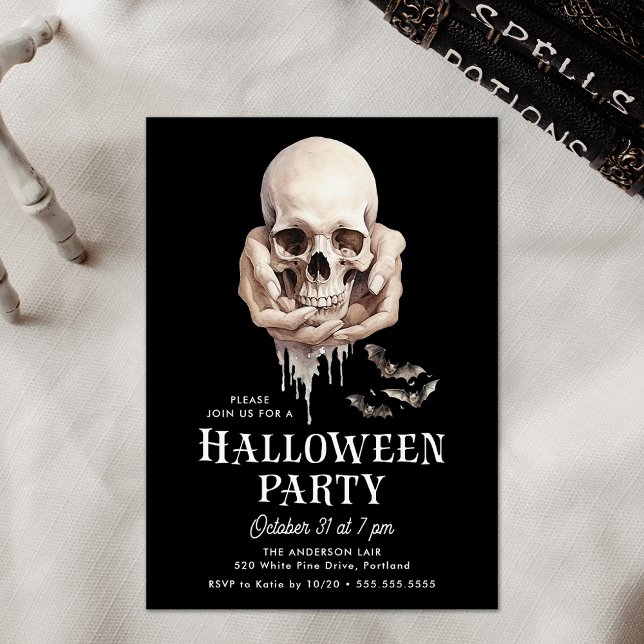 Spooky Skull in Hands Halloween Party Invitation (Creator Uploaded)