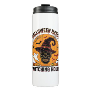 Spooky Skull Moon Vintage Halloween Witch Hat Desi Thermal Tumbler