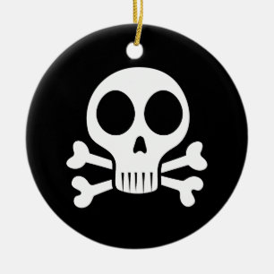 spooky skull on a black background ceramic tree decoration