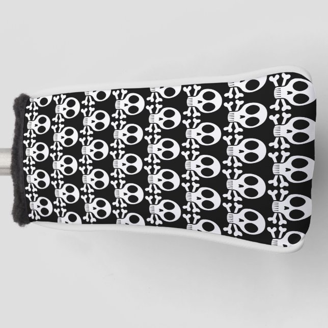 spooky skull on a black background golf head cover (Front)