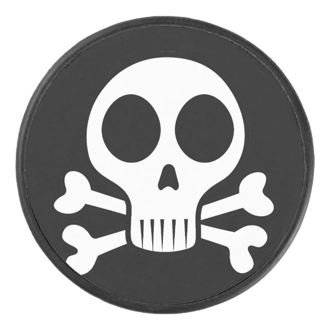 spooky skull on a black background hockey puck (Front)