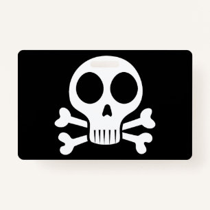 spooky skull on a black background ID badge
