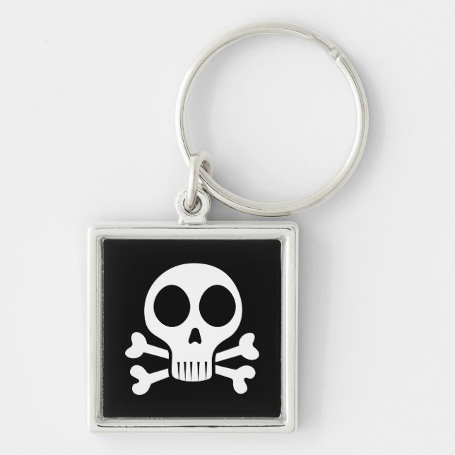 spooky skull on a black background key ring (Front)