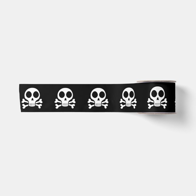 spooky skull on a black background satin ribbon (Front)