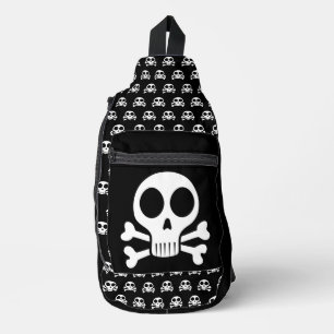 spooky skull on a black background sling bag