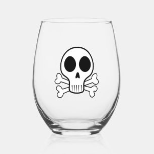 spooky skull on a black background stemless wine glass