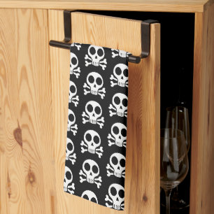 spooky skull on a black background tea towel