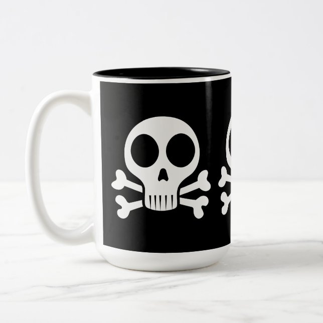 spooky skull on a black background Two-Tone coffee mug (Left)