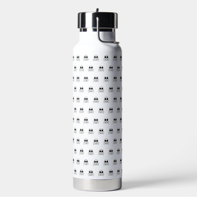 spooky skull on a black background water bottle (Left)
