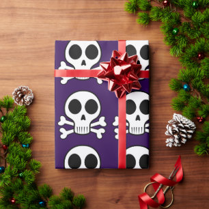 spooky skull on a black background wrapping paper