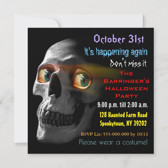 Spooky Skull Scary Halloween Invitation (Front)