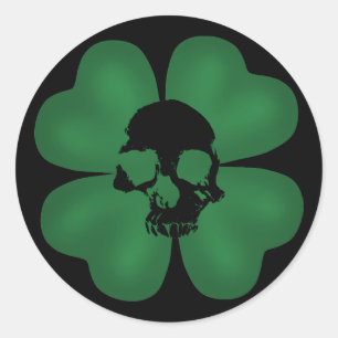 Spooky skull shamrock classic round sticker