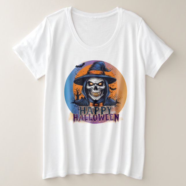 Spooky Skull Witch Halloween Art-88888 Plus Size T-Shirt (Design Front)