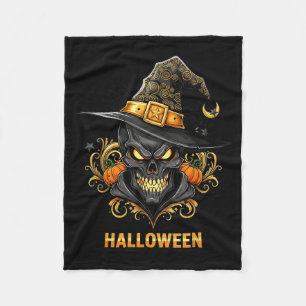 Spooky Skull Witch Hat Halloween Horror Y Costume Fleece Blanket