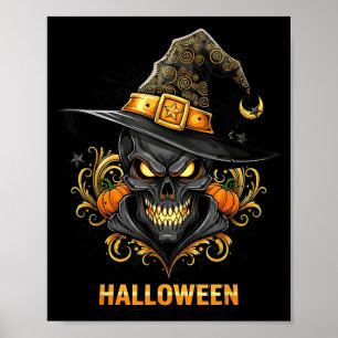 Spooky Skull Witch Hat Halloween Horror Y Costume Poster