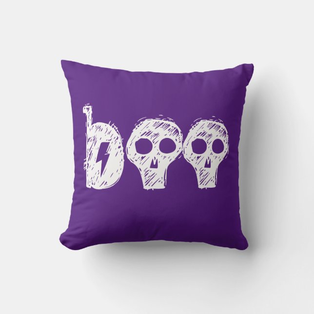 Spooky Skulls Boo Halloween Throw Pillow (Front)